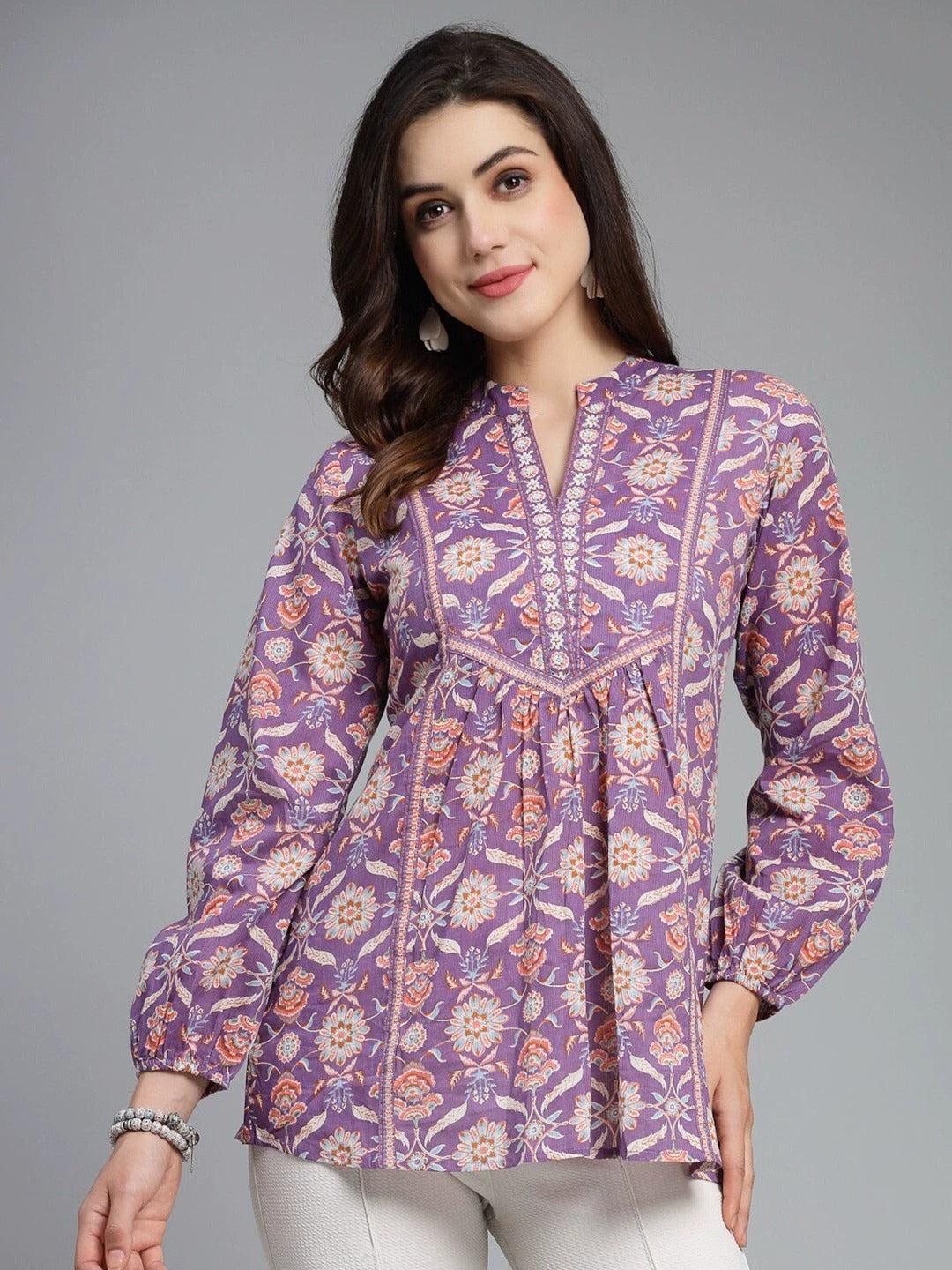 Élise™ - Blouse Bohème à Imprimé Floral Violet