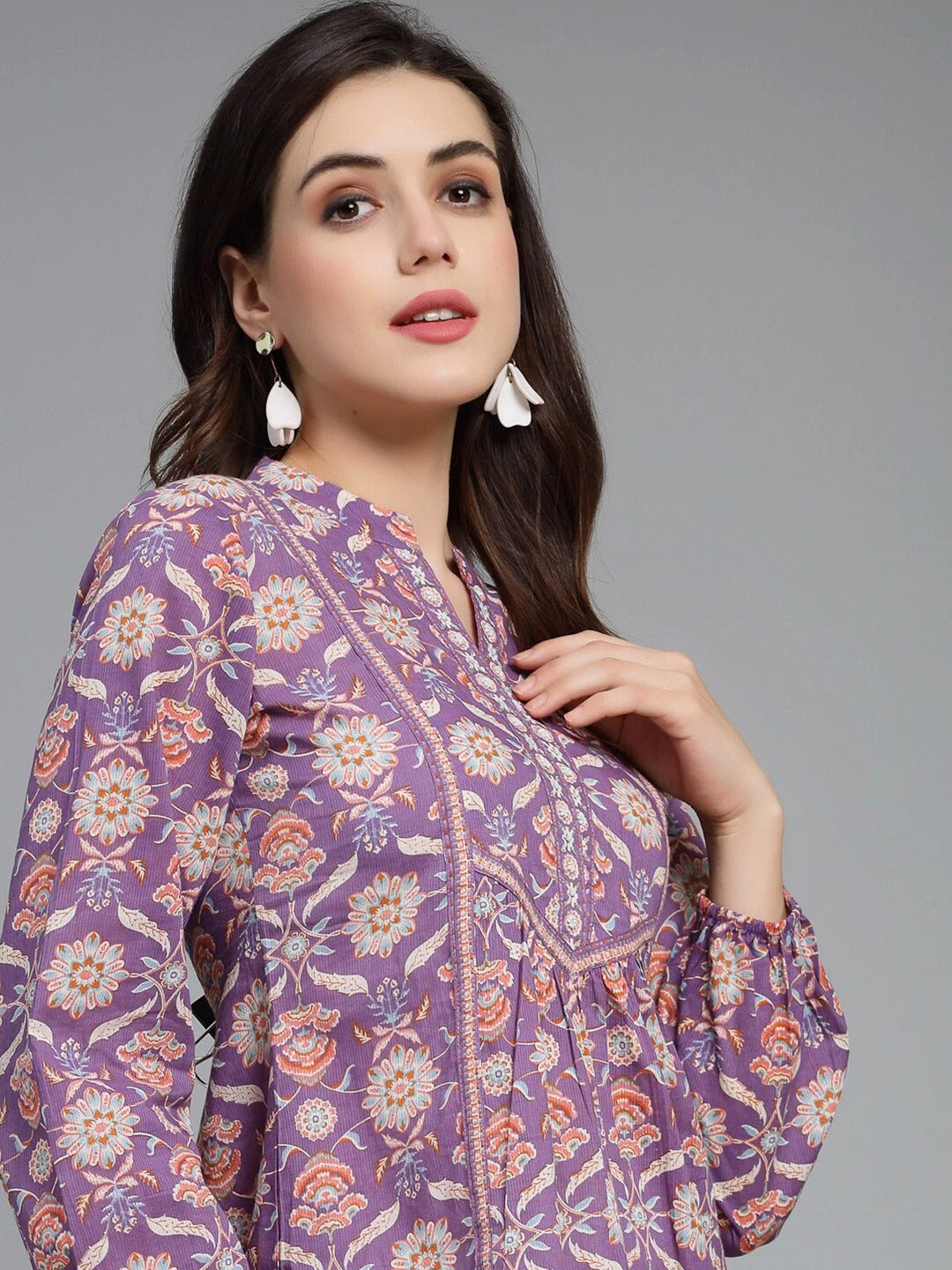 Élise™ - Blouse Bohème à Imprimé Floral Violet