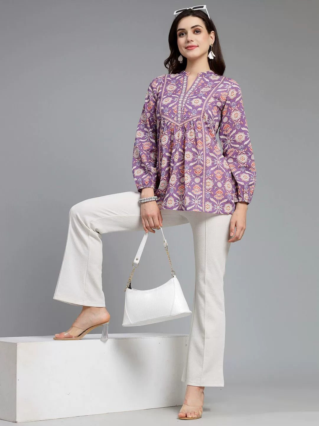 Élise™ - Blouse Bohème à Imprimé Floral Violet