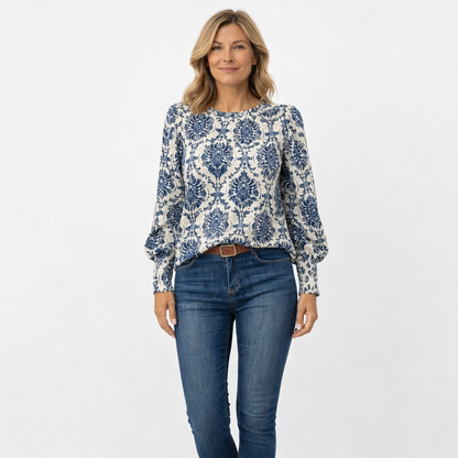 Roovilo™ Haut Élégant à Motif Bleu – Confort Chic au Quotidien
