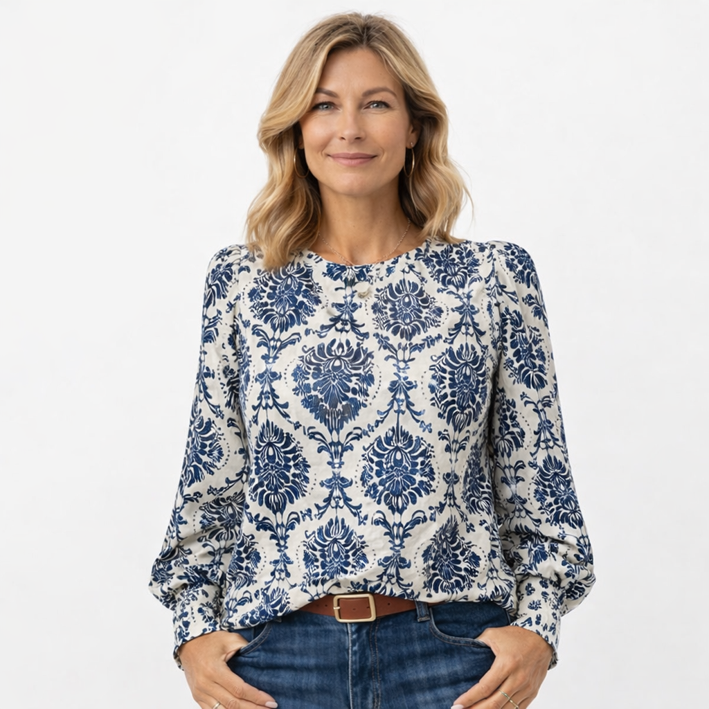 Roovilo™ Haut Élégant à Motif Bleu – Confort Chic au Quotidien