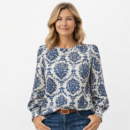 Roovilo™ Haut Élégant à Motif Bleu – Confort Chic au Quotidien