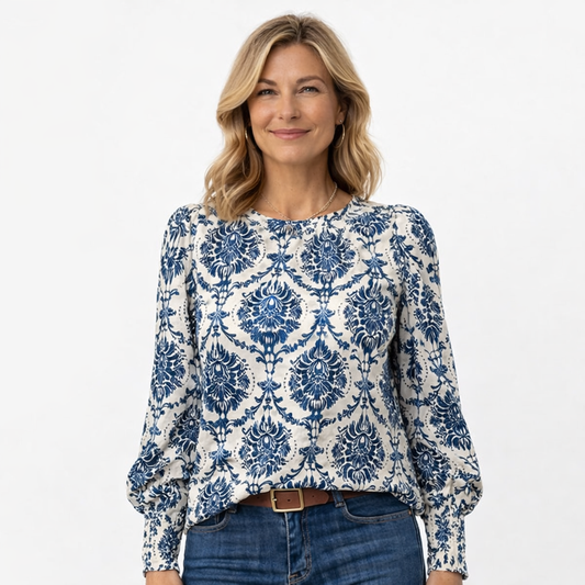 Roovilo™ Haut Élégant à Motif Bleu – Confort Chic au Quotidien