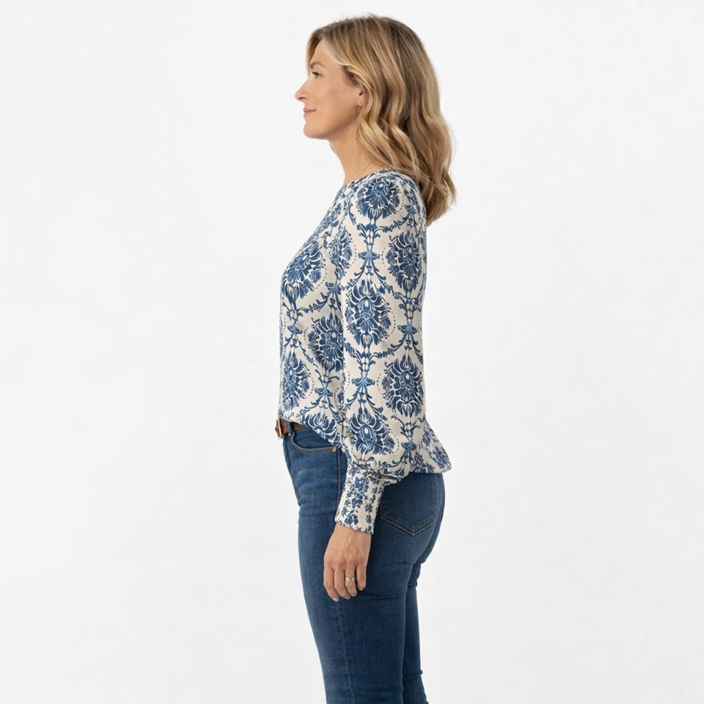 Roovilo™ Haut Élégant à Motif Bleu – Confort Chic au Quotidien