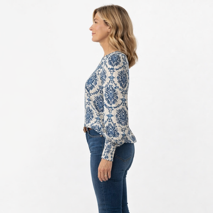 Roovilo™ Haut Élégant à Motif Bleu – Confort Chic au Quotidien
