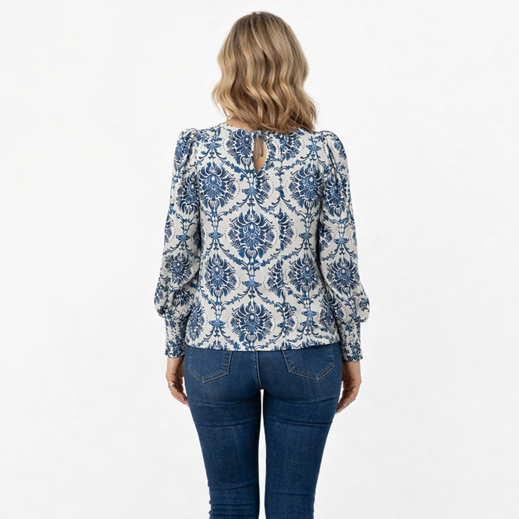 Roovilo™ Haut Élégant à Motif Bleu – Confort Chic au Quotidien