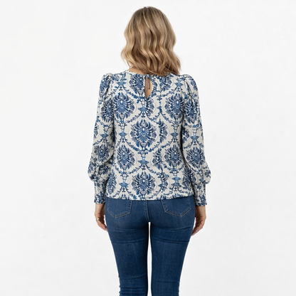 Roovilo™ Haut Élégant à Motif Bleu – Confort Chic au Quotidien