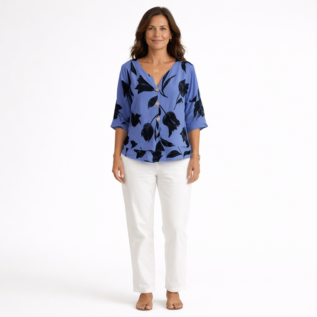 Roovilo™ Tunique Ample Élégance – Haut Léger à Imprimé Floral avec Boutons