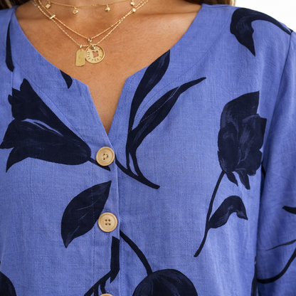 Roovilo™ Tunique Ample Élégance – Haut Léger à Imprimé Floral avec Boutons