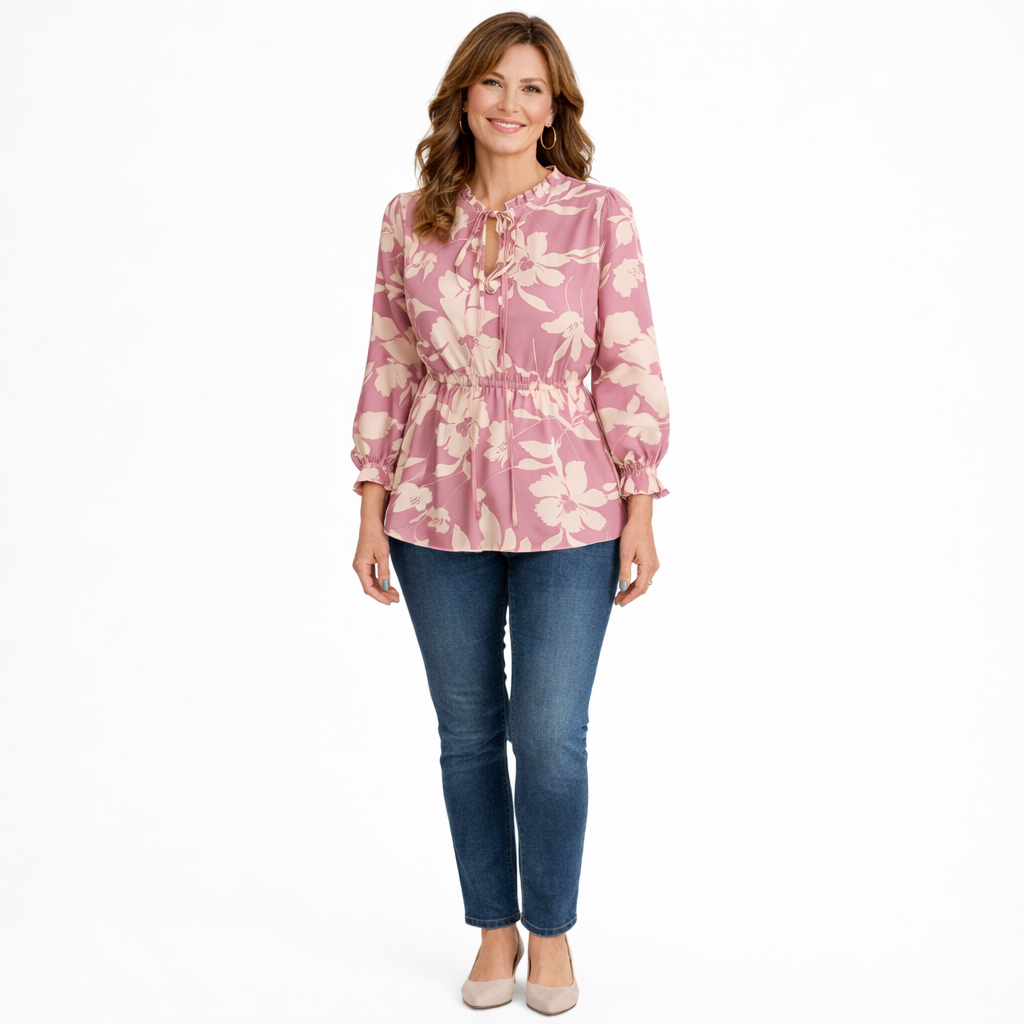 Roovilo™ Tunique Florale Élégance – Coupe Fluide, Taille Cintrée & Confort Absolu