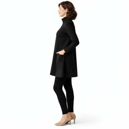 Roovilo™ Robe Ample Confort Élégance – Col Zippé, Coupe Flatteuse et Poches Pratiques