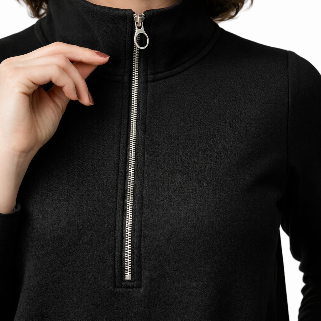 Roovilo™ Robe Ample Confort Élégance – Col Zippé, Coupe Flatteuse et Poches Pratiques