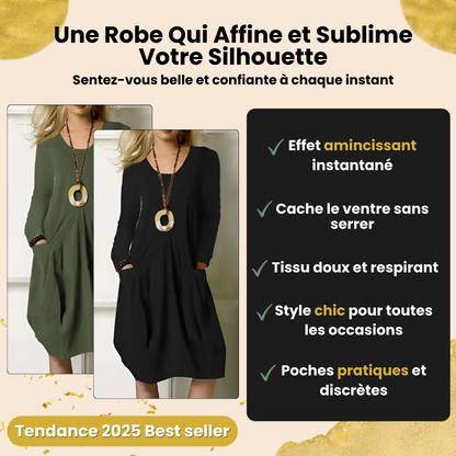 Roovilo™ Sophie Manches Longues - Robe Élégante avec Couverture Raffinée du Ventre