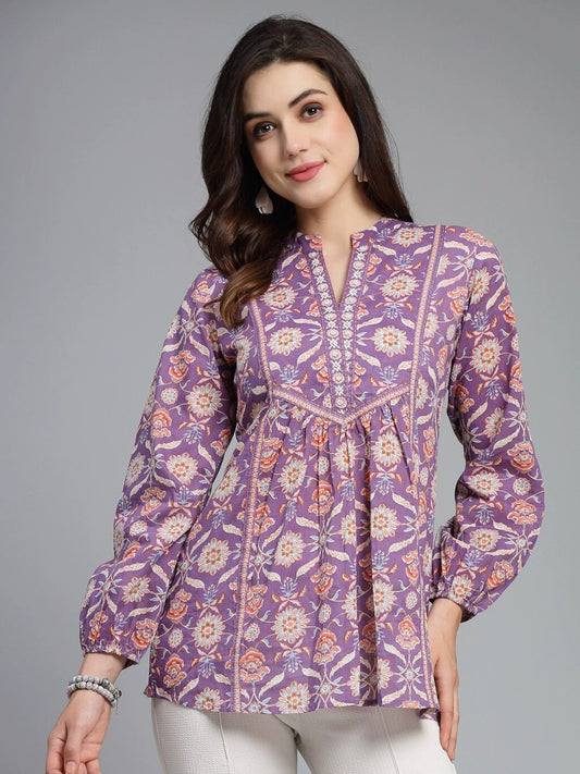 Élise™ - Blouse Bohème à Imprimé Floral Violet